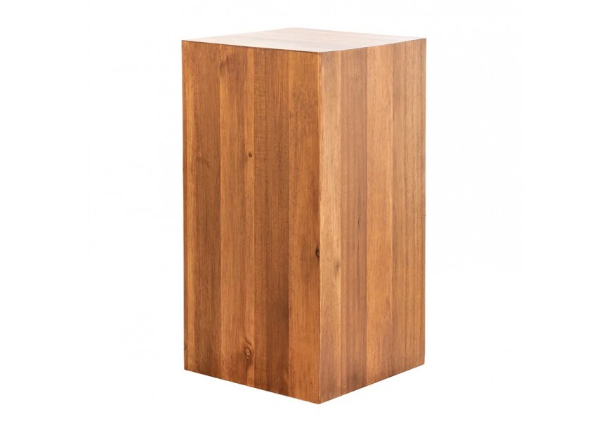 Masívny dekoratívny podstavec Jaksen z akáciového dreva v hnedej farbe v kvádrovom tvare