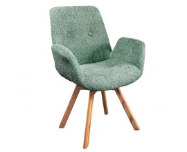 Dizajnová jedálenská stolička Loris v zelenej farbe s nízkymi bočnými opierkami s bouclé poťahom a dubovými nožičkami