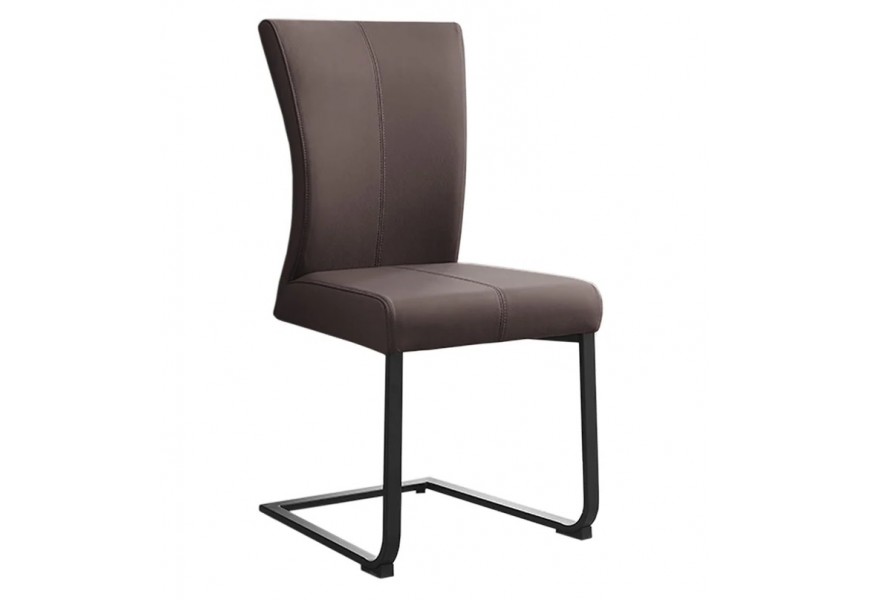 Moderná kožená konzolová jedálenská stolička Samson so zakrivenou chrbtovou opierkou s úchytkou na zadnej strane s podstavou z kovu  v čiernej farbe v tvare U s dvomi nohami s taupe poťahom v hnedých a sivých tónoch