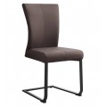 Moderná kožená konzolová jedálenská stolička Samson so zakrivenou chrbtovou opierkou s úchytkou na zadnej strane s podstavou z kovu  v čiernej farbe v tvare U s dvomi nohami s taupe poťahom v hnedých a sivých tónoch