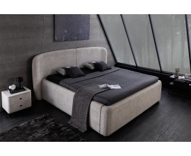 Dizajnová art deco manželská posteľ Lanc v sivom poťahu z buklé s úložným priestorom a výklopným roštom 180 cm