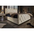 Dizajnov&aacute; modern&aacute; manželsk&aacute; posteľ Angelica s &uacute;ložn&yacute;m priestorom a b&eacute;žov&yacute;m zamatov&yacute;m poťahom s diamantov&yacute;m pre&scaron;&iacute;van&iacute;m 190 cm