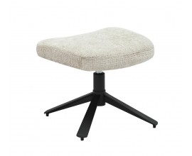 Moderná dizajnová taburetka Velly s obdĺžnikovým čalúneným sedadlom so ženilkovým poťahom v svetlej šampanskej béžovej farbe s kovovou nohou s čiernou štvorramennou podstavou