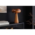 Dizajnová okrúhla masívna stolná lampa Fungi z akáciového dreva v hnedej farbe s oblým tienidlom a kužeľovou podstavou 37 cm