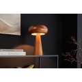 Dizajnová okrúhla masívna stolná lampa Fungi z akáciového dreva v hnedej farbe s oblým tienidlom a kužeľovou podstavou 37 cm