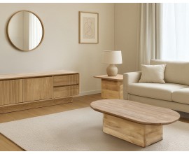 Luxusná retro zostava nábytku do obývačky Riga z masívneho teakového dreva v naturálnej svetlej hnedej farbe