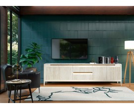 Luxusn&yacute; modern&yacute; &scaron;tvordverov&yacute; TV stol&iacute;k Tallin s vr&uacute;bkovan&yacute;m čelom s mramorovou doskou 231 cm 