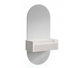 Luxusn&eacute; modern&eacute; n&aacute;stenn&eacute; ov&aacute;lne zrkadlo Tallin z mas&iacute;vneho dreva s bielou z&aacute;suvkou a mramorovou doskou 165 cm