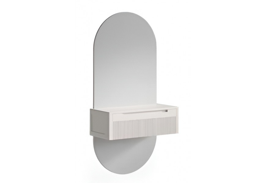 Luxusn&eacute; modern&eacute; n&aacute;stenn&eacute; ov&aacute;lne zrkadlo Tallin z mas&iacute;vneho dreva s bielou z&aacute;suvkou a mramorovou doskou 165 cm