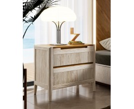 Luxusný art deco obdĺžnikový nočný stolík Tallin s dvomi zásuvkami s vrúbkovaným povrchom 70 cm