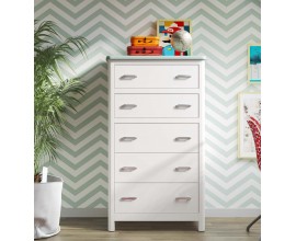 Luxusná moderná vysoká komoda Cerdena s piatimi zásuvkami z masívneho dreva na nožičkách 121 cm