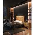 Luxusn&aacute; modern&aacute; manželsk&aacute; posteľ Berna s dreven&yacute;m čelom a čal&uacute;nen&yacute;m r&aacute;mom 199 cm