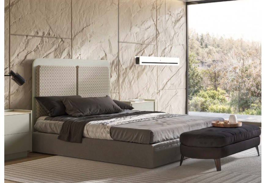 Luxusn&aacute; modern&aacute; manželsk&aacute; posteľ Tallin s dreven&yacute;m čelom a čal&uacute;nen&yacute;m r&aacute;mom 190 cm