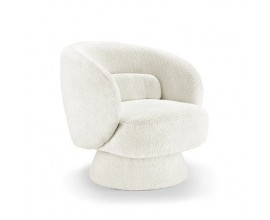 &Scaron;t&yacute;lov&eacute; otočn&eacute; modern&eacute; kreslo Elain v okr&uacute;hlom tvare s boucl&eacute; bielym poťahom s podstavou v tvare zrezan&eacute;ho kužeľa