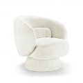 Štýlové otočné moderné kreslo Elain v okrúhlom tvare s bouclé bielym poťahom s podstavou v tvare zrezaného kužeľa