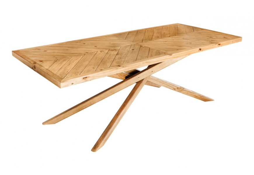 &Scaron;t&yacute;lov&yacute; mas&iacute;vny vidiecky obdĺžnikov&yacute; jed&aacute;lensk&yacute; st&ocirc;l Arix v hnedej farbe s prekr&iacute;žen&yacute;mi nožičkami a parkertov&yacute;m dizajnom 200 cm 