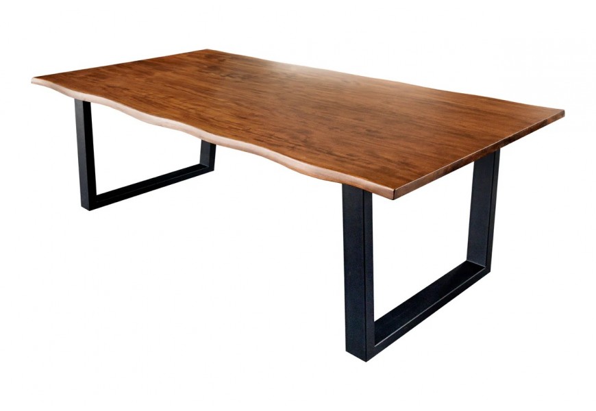 Industri&aacute;lny obdĺžnikov&yacute; jed&aacute;lensk&yacute; st&ocirc;l Maron Miel v hnedej farbe z ak&aacute;ciov&eacute;ho dreva s čiernymi kovov&yacute;mi nožičkami 160 cm