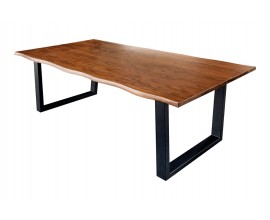 Industri&aacute;lny mas&iacute;vny jed&aacute;lensk&yacute; st&ocirc;l Maron Miel v obdĺžnikovom tvare v hnedej farbe z ak&aacute;ciov&eacute;ho dreva s mohutn&yacute;mi nožičkami v čiernej farbe z kovu