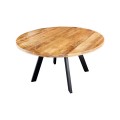 Industriálny jedálenský stôl Steele Craft v okrúhlom tvare z masívneho mangového dreva v hnedej farbe s čiernou kovovou podnožou