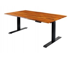 Industri&aacute;lny p&iacute;sac&iacute; st&ocirc;l Mammut s v&yacute;&scaron;kovo nastaviteľn&yacute;m mechanizmom z mas&iacute;vneho ak&aacute;ciov&eacute;ho dreva v hnedej farbe s čiernou kovovou kon&scaron;trukciou