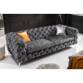 Luxusn&aacute; chesterfield trojmiestna sedačka Modern Barock v tmavosivej farbe so zamatov&yacute;m poťahom 240 cm