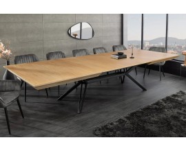 Industri&aacute;lny obdĺžnikov&yacute; hned&yacute; rozkladac&iacute; jed&aacute;lensk&yacute; st&ocirc;l Gerant z mas&iacute;vneho dreva s čiernymi kovov&yacute;mi nožičkami 200-320cm