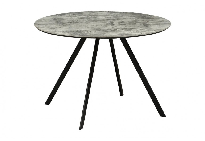 Industri&aacute;lny okr&uacute;hly kovov&yacute; jed&aacute;lensk&yacute; st&ocirc;l Mefar s mramorov&yacute;m siv&yacute;m dizajnom s čiernymi nožičkami 100 cm