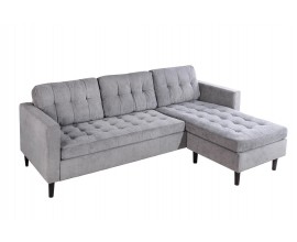 Modern&aacute; trojmiestna univerz&aacute;lna rohov&aacute; sedačka Sallen v sivej farbe s menčestrov&yacute;m mikrovl&aacute;knov&yacute;m poťahom a &scaron;tvorcov&yacute;m pre&scaron;&iacute;van&iacute;m s vysok&yacute;mi čiernymi nožičkami