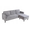 Moderná trojmiestna univerzálna rohová sedačka Sallen v sivej farbe s menčestrovým mikrovláknovým poťahom a štvorcovým prešívaním s vysokými čiernymi nožičkami