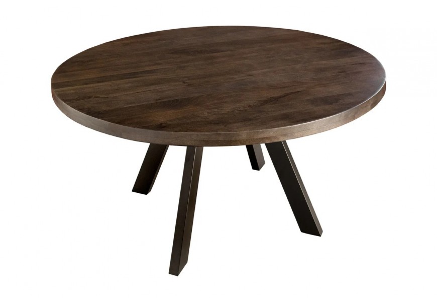 Industri&aacute;lny mas&iacute;vny okr&uacute;hly jed&aacute;lensk&yacute; st&ocirc;l Ivar s kovov&yacute;mi čiernymi nožičkami a mangovou doskou 120 cm 