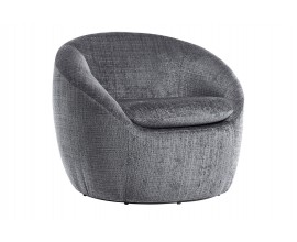 Art deco geometrick&eacute; kreslo Elias v okr&uacute;hlom tvare s otočn&yacute;m syst&eacute;mom so siv&yacute;m ženilkov&yacute;m poťahom