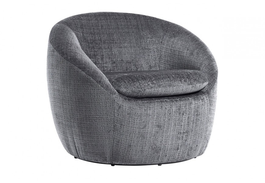 Art deco geometrické kreslo Elias v okrúhlom tvare s otočným systémom so sivým ženilkovým poťahom