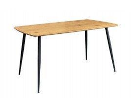 &Scaron;t&yacute;lov&yacute; industri&aacute;lny jed&aacute;lensk&yacute; st&ocirc;l Maison v obdĺžnikovom tvare s obl&yacute;mi hranami s vrchnou hnedou doskou z dubovej dyhy a čiernymi nožičkami z kovu