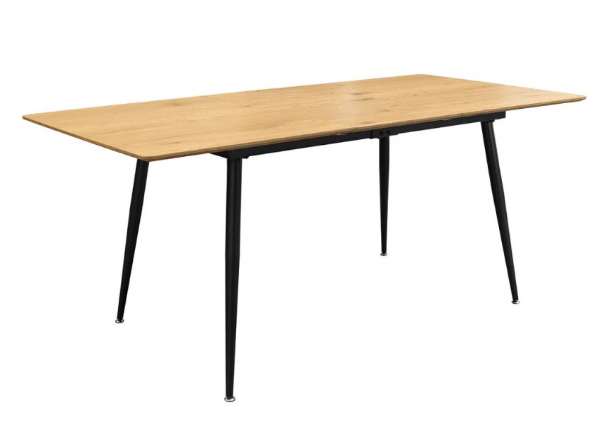 Industri&aacute;lny obdĺžnikov&yacute; hned&yacute; rozkladac&iacute; jed&aacute;lensk&yacute; st&ocirc;l Maison s dubov&yacute;m vzhľadom a čiernymi kovov&yacute;mi nožičkami 120-160 cm 