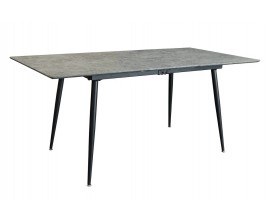 Industri&aacute;lny obdĺžnikov&yacute; jed&aacute;lensk&yacute; st&ocirc;l Maison s rozkladacou funkciou s obl&yacute;mi rohmi a vrchnou doskou s dizajnom mramoru v sivej farbe s čiernymi nožičkami z kovu