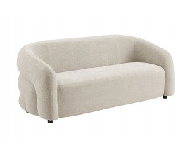 Dizajnov&aacute; modern&aacute; sedačka Eliana pre 3 osoby v svetlej kr&eacute;movej farbe so ženilkov&yacute;m poťahom obl&eacute;ho tvaru s čiernymi nohami