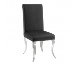 Dizajnová moderná jedálenská stolička Modern Barock s kabriolovými nohami v striebornej farbe s čiernym zamatovým poťahom 105 cm