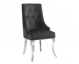 Dizajnová glamour jedálenská stolička Modern Barock s chrómovými nohami a čiernym zamatovým poťahom s klopadlom 100 cm