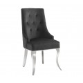 Moderná glamour jedálenská stolička Modern Barock s kabriolovými nohami v striebornej farbe z ušľachtilej ocele s čiernym poťahom zo zamatu a úchytkou na zadnej časti v tvare levovej hlavy