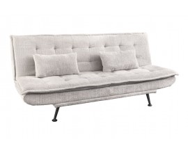 Skandin&aacute;vsk&aacute; rozkl&aacute;dac&iacute; sedačka s potahem z žinylky v b&iacute;l&eacute; barvě obd&eacute;ln&iacute;kov&eacute;ho tvaru se dvěma obd&eacute;ln&iacute;kov&yacute;mi pol&scaron;t&aacute;ři s kovov&yacute;mi nožičkami v čern&eacute; barvě