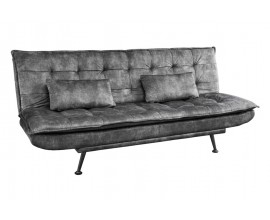 Modern&aacute; rozkladacia zamatov&aacute; obdĺžnikov&aacute; pohovka v sivej farbe s lemovan&iacute;m s dvomi obdĺžnikov&yacute;mi vank&uacute;&scaron;mi s kovov&yacute;mi nožičkami v čiernej farbe