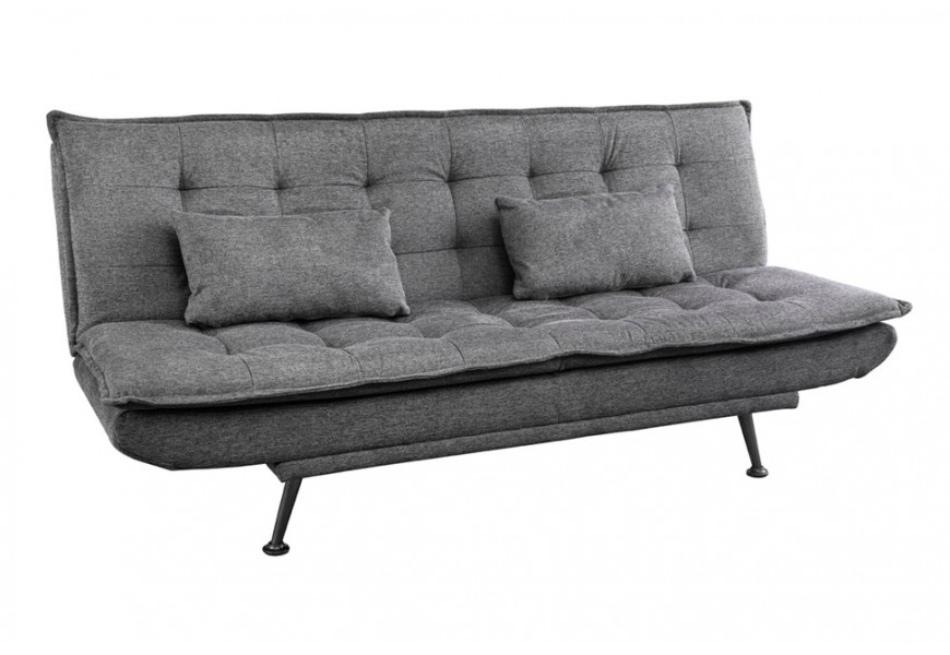 Škandinávska obdĺžniková rozkladacia sedačka Manchester s prešívaním s lemovaním po obvode s kovovými skosenými nožičkami v čiernej farbe s dvomi vankúšmi