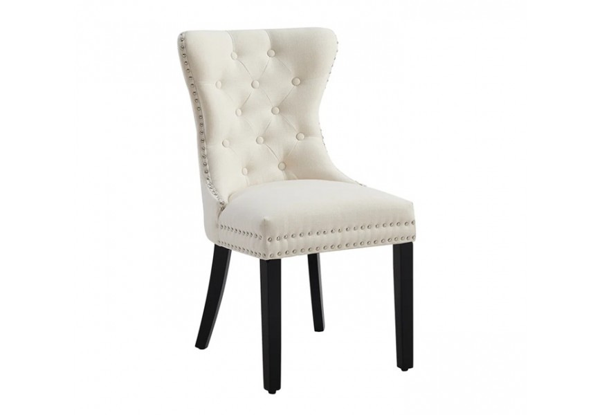 Jedálenská stolička Torino biela jedálenská stolička s ľanovým poťahom, chesterfield prešívaním, striebornými nitmi a úchytkou na chrbte