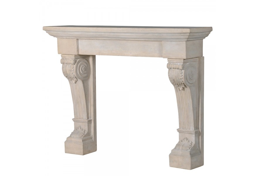 Vintage mramorov&yacute; krbov&yacute; r&aacute;m Moreno s bohat&yacute;m antick&yacute;m zdoben&iacute;m bielej kr&eacute;movej farby 136cm