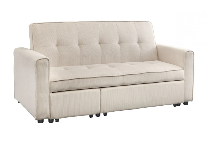 Moderná rozkladacia čalúnená dvojmiestna sedačka Lefan s menčestrovým poťahom s rozťahovacou funkciou a štvorcovým prešívaním