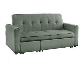 Modern&aacute; čal&uacute;nen&aacute; dvojmiestna rozkladacia sedačka Lefan s menčestrov&yacute;m tmavozelen&yacute;m poťahom a &scaron;tvorcov&yacute;m pre&scaron;&iacute;van&iacute;m 180 cm