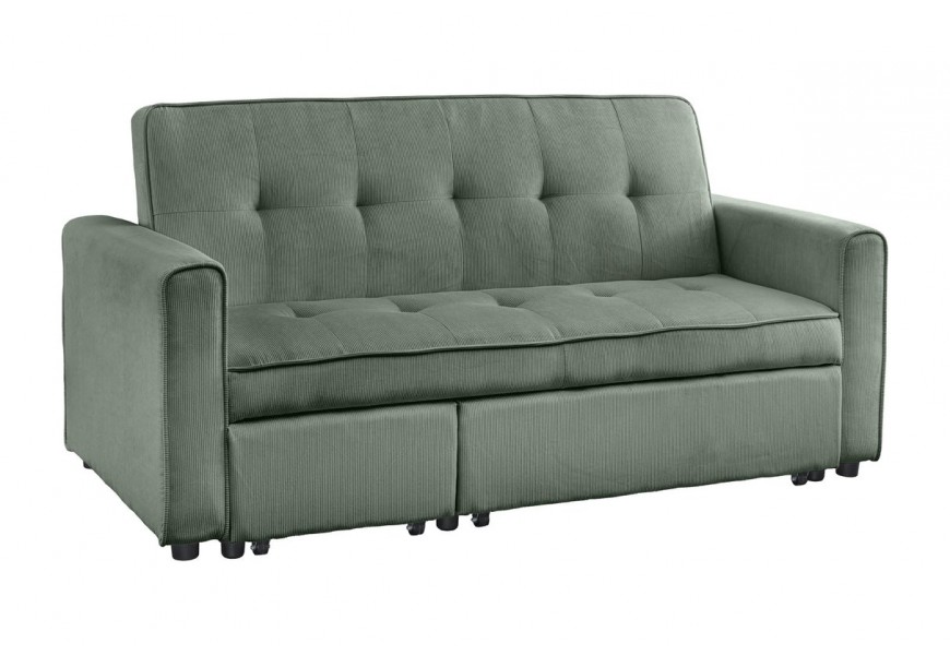 Modern&aacute; čal&uacute;nen&aacute; dvojmiestna rozkladacia sedačka Lefan s menčestrov&yacute;m tmavozelen&yacute;m poťahom a &scaron;tvorcov&yacute;m pre&scaron;&iacute;van&iacute;m 180 cm