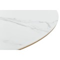 Modern&yacute; ov&aacute;lny rozkladac&iacute; biely jed&aacute;lensk&yacute; st&ocirc;l Marmol Lignia s mramorov&yacute;m dizajnom a dubovou hnedou nohou 160-200 cm 