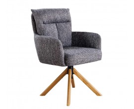 Modern&aacute; otočn&aacute; siv&aacute; jed&aacute;lensk&aacute; stolička Dover so ženilkov&yacute;m poťahom a hned&yacute;mi dubov&yacute;mi nožičkami 92 cm