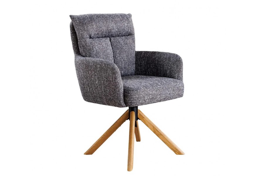 Modern&aacute; otočn&aacute; siv&aacute; jed&aacute;lensk&aacute; stolička Dover so ženilkov&yacute;m poťahom a hned&yacute;mi dubov&yacute;mi nožičkami 92 cm